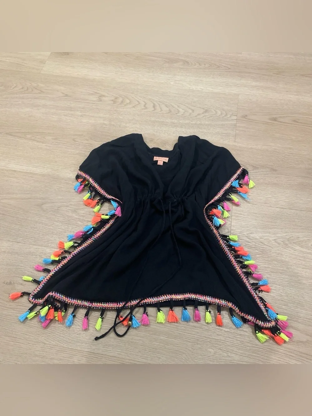 Pilyq Black Swim Coverup with Neon Tassel Trim
